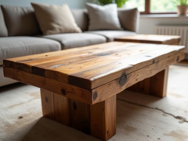 Unique coffee table crafted from various shades of reclaimed wood